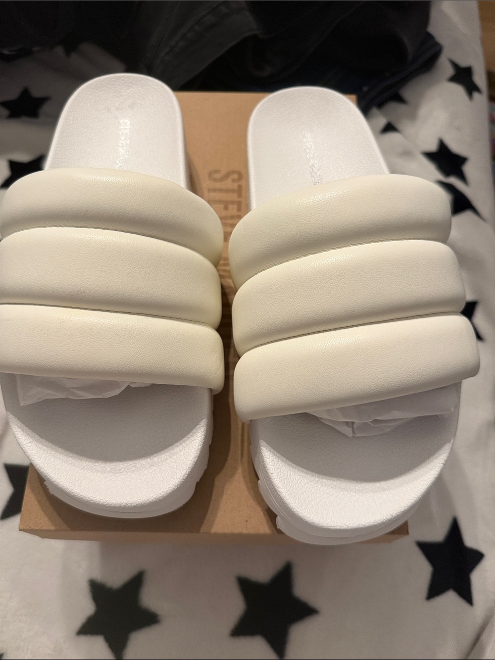 Steve Madden White Padded Slide Sandals